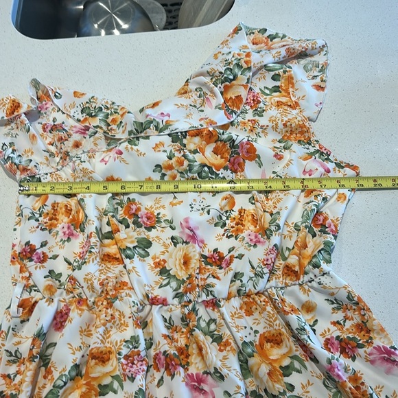 One Shoulder Colourful Midi Dress Layered Ruffle Floral Print Size XL - Picture 10 of 16